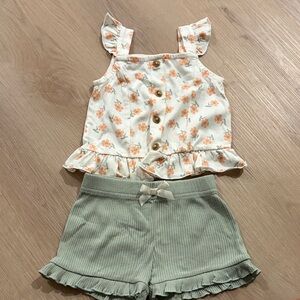 Nicole Miller Floral Top and Green Ruffle Shorts